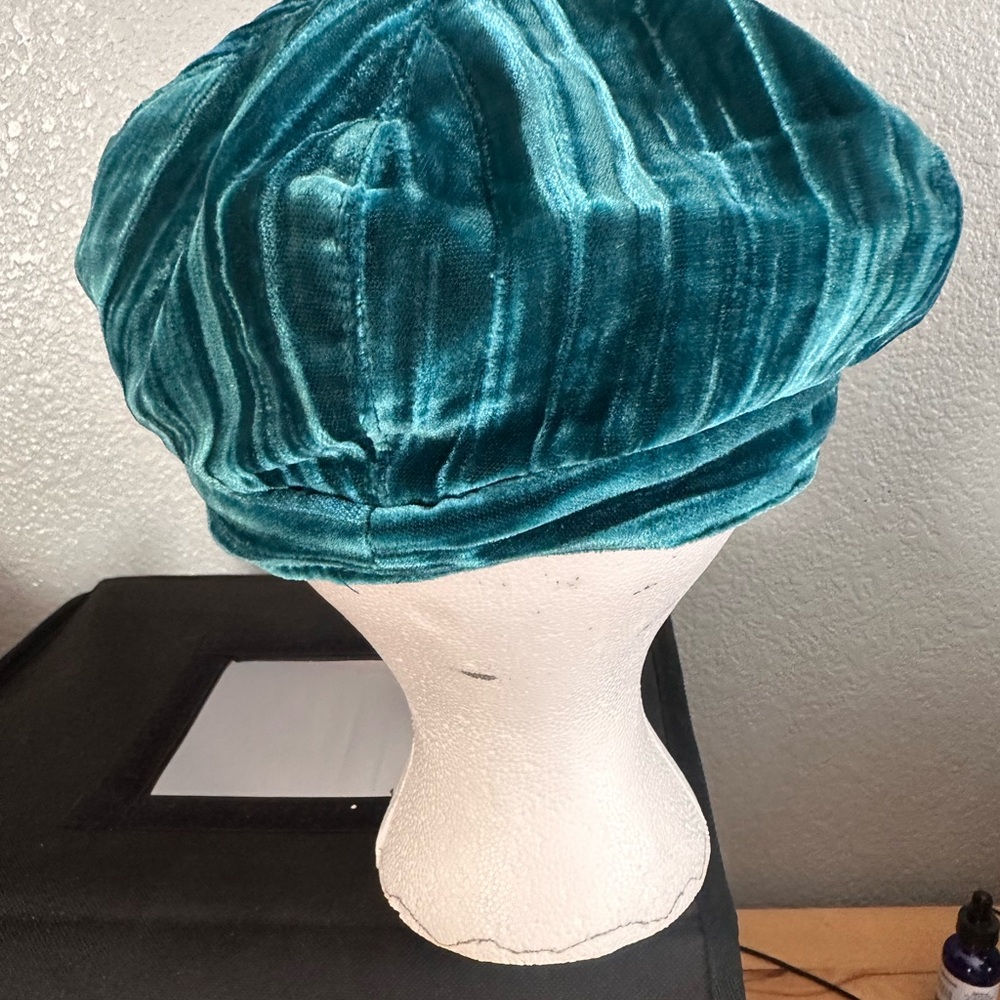 Teal Velvet Cap with Ribbon - Picture 3 of 4